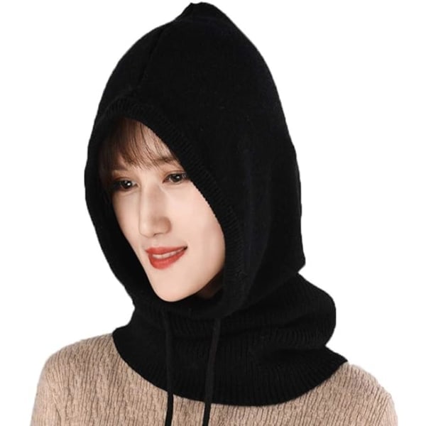 Dame Balaclava Hætte Vinter Cashmere Strikket Beanie Hue Ski Maske Ski Hue Udendørs Black