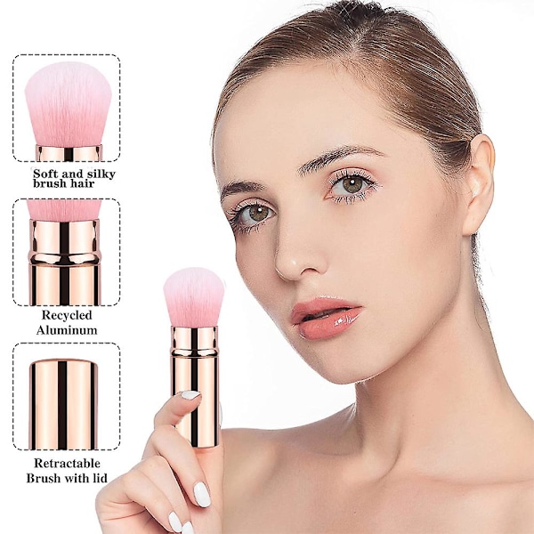Retrakterbara sminkborstar, Reseblushborste, Sminkborste med lock för rouge Pink gold