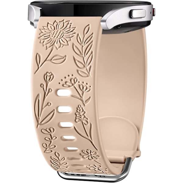 Auringonkukka-kaiverrettu ranneke Samsung Galaxy Watch 7 6 5 4 40mm 44mm naisille, 20mm pehmeä silikoniranneke Galaxy Watchille Milk Tea