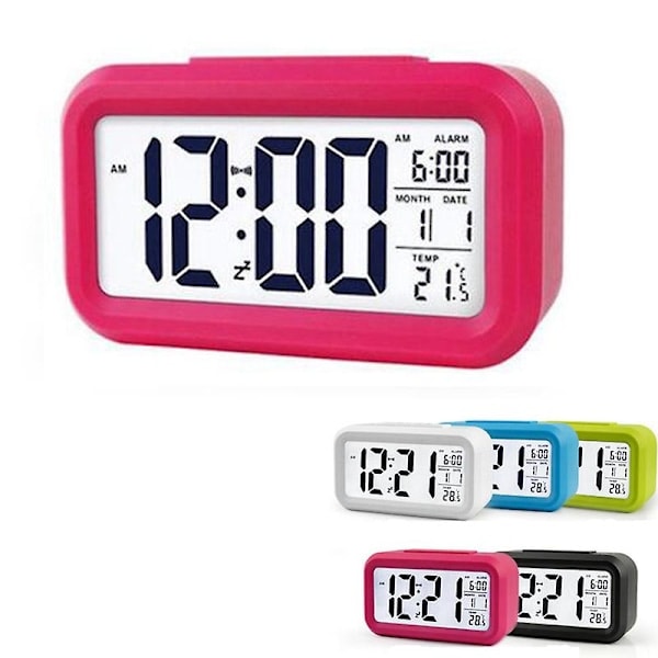 Väckarklocka med Snooze, Nattlampa, Termometer, Digital LED-Display, Batteridriven Red