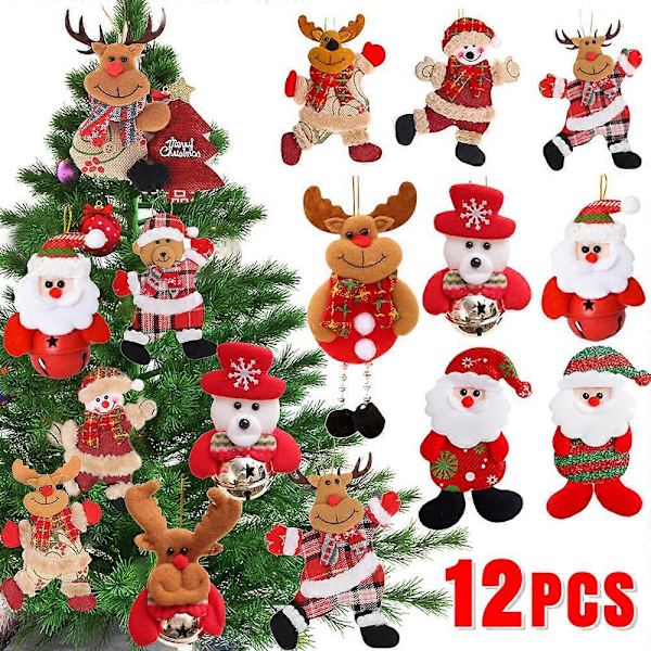 12/1 stk. Juleplys Dukke Ornamenter Julemand Snemand Juletræ Hængende Vedhæng Hjem Jule Nytår Fest Dekorationer Gaver Set A-(12PCS)9.5x13