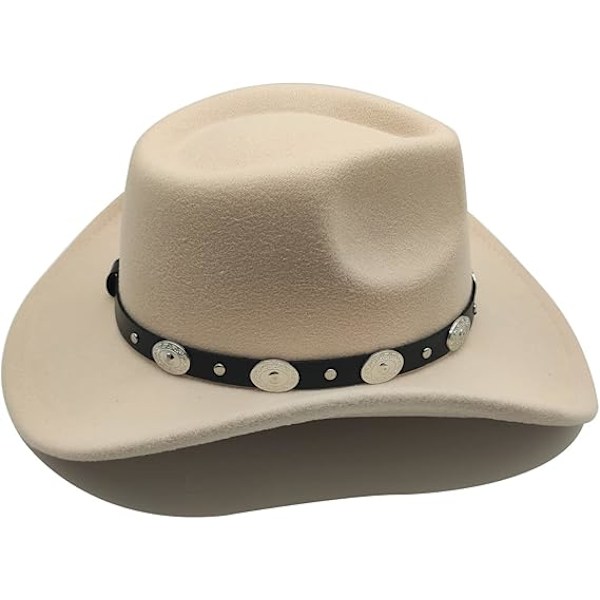Cowboyhatt för kvinnor Westernhatt för män Cowboyhatt i filt Justerbar utomhushatt med formbar brätte Beige