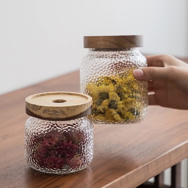 Matlagringsplastbeholdere, Oppbevaringsbeholdere for kaffe, sukker, glass kjøkkenoppbevaringsbeholdere med bambuslokk, luksuriøse krukker med lokk (700 ml/24 oz)