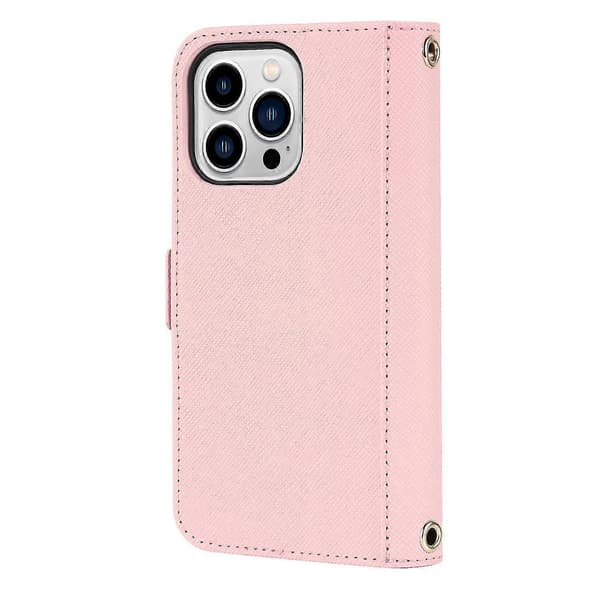 Lanyard Lærveske for iPhone 13 Pro Max Pink