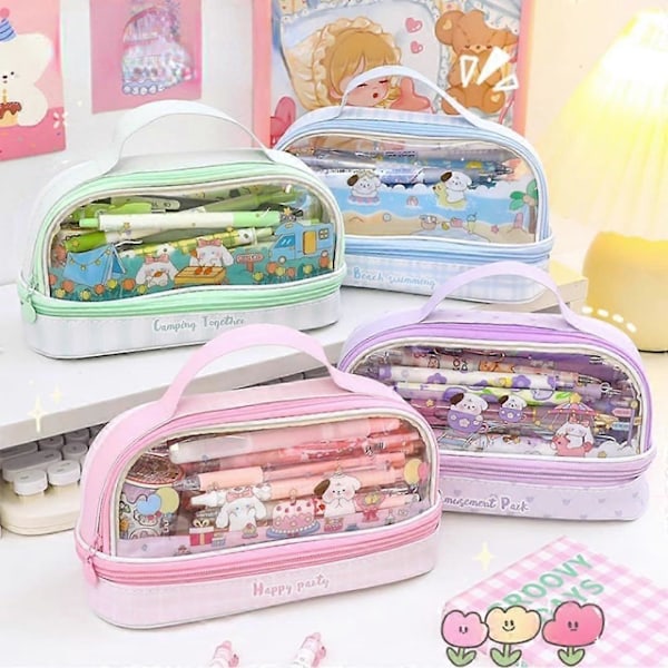 Söpö Penaali Kawaii Penaali Esteettinen Suuri Penaali Kawaii Koulutarvikkeet Penaalipussi Tytöille (Vihreä)