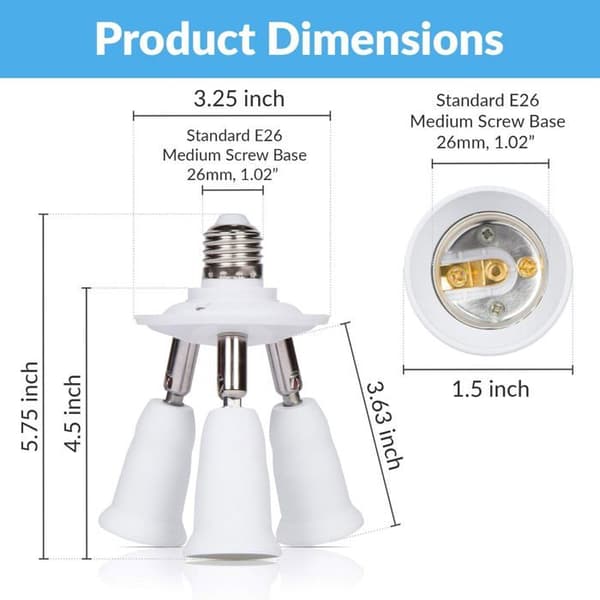 Sæt med 2 E27 E26 3-i-1 adaptere, 180° foldbare, 360° roterbare, til LED-pærer, forlængerfatningssplitter