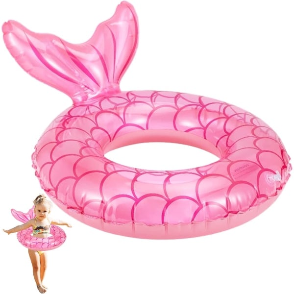 Svømmering til børn, holdbare oppustelige pool floats, havfrue anime gummi float ring, flydende sommer strandfest for 4-9 børn og vandsport Mermaid Pink
