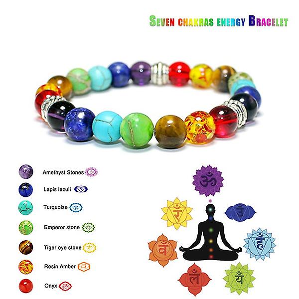 Stilige 7 Chakra Healing Balance Perler Armbånd Energi Naturlige Steiner