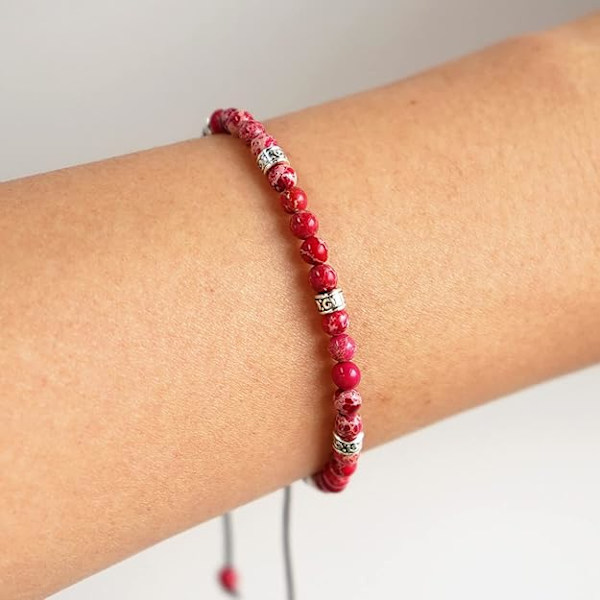1 st armband med pärlor Justerbar Handgjord Strängarmband Bohème Färgglada Stenar för Kvinnor Red