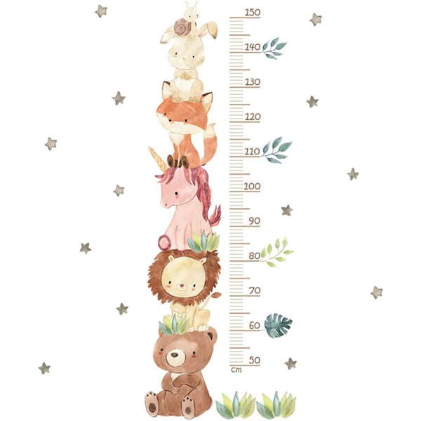 Tillväxtdiagram klistermärke hängande linjal väggdekaler tecknad djur kawaii höjdmätning vägglinjal banderoll för barnrum sovrum tapet
