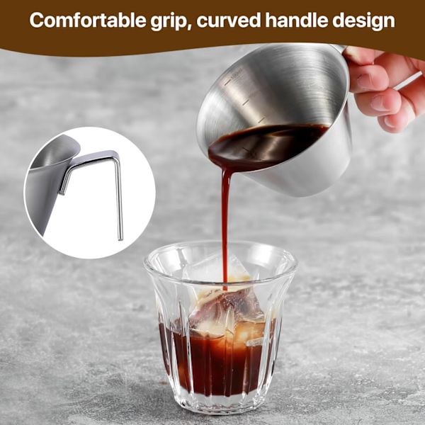 Espressokoppar, 2-pack rostfritt stål espressomätkopp med skalmarkering och örnnäbb, 100 ml espressohällningskopp Barista-kaffetillbehör