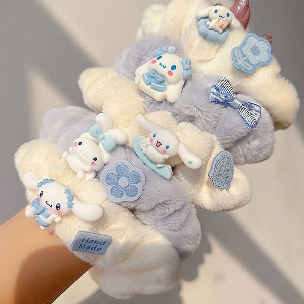 5 stk. Sanrio Cinnamoroll Hårelastikker til kvinder - Bløde plys-håraccessories med søde karakterdesigns, pastelfarver [MI]