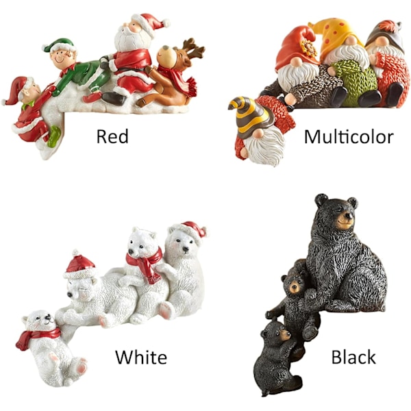 Julebordhjørnedekorasjon, Mini Julefigurer Julepynt til Hylle Skrivebord Bord Harpiksstatuer Julegave White
