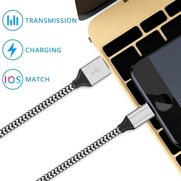 [5-pakkauksen 3/3/6/6/10FT] Nopea latauskaapeli Nylonpunottu iPhone 14/13/12/11/Pro/Xs Max/X/8/7/Plus/6S/6/SE/5S Padille