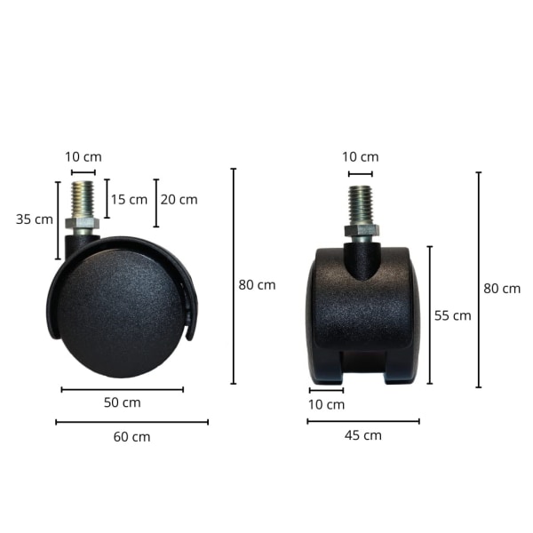 Svingbare kontorstolhjul, 4 stk M10 hjul, 50 mm med gjenger, for kontorstoler, møbler, dobbeltlager, trygge og holdbare, svarte