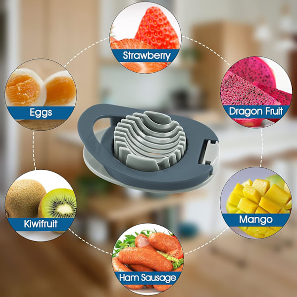 Eggedeler med rustfritt ståltråd, multifunksjonell eggekutter for jevn kutting av kokte egg, skinke, banan og jordbær Blue