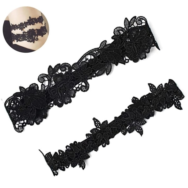 2 stk Bryllupsblonderim Bryllupsbrud Strømpebånd svart black