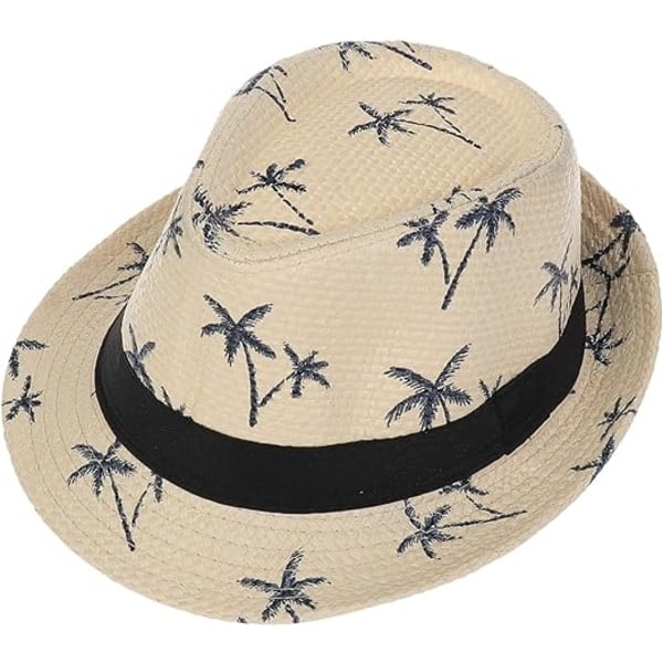 Hawaiiansk Fedora Stråhatt for Menn Kvinner Unisex Panama Sommer Sol Jazz Kostyme Party Hatt (Lys Khaki)