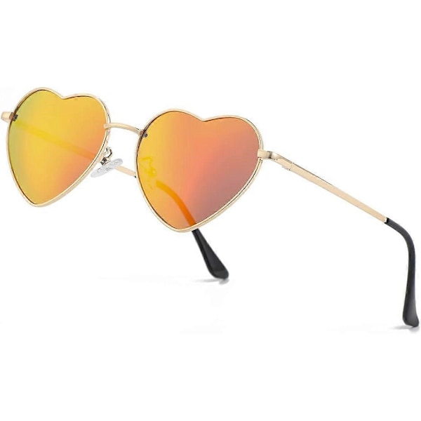 SDIGV Polariserte Hjerte Solbriller for Kvinner Mote Nydelig Stil Metallramme UV400 Beskyttelse Linse Gold Red Mirror