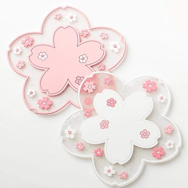 2 stk PVC myke Sakura-underlag Bordskåler Matter Hjem Jul Bryllup Dekor Varmebestandig Plassmatte for Spising, Diameter 11,5 cm