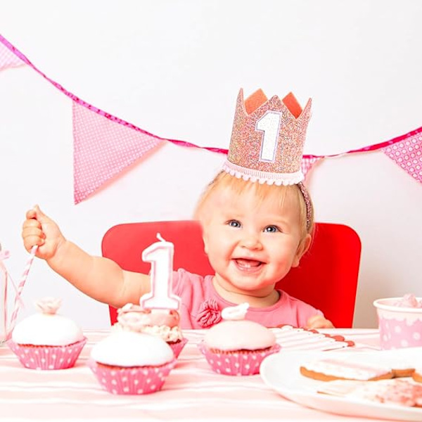 Vauvan Tiara Kruunu 1. Syntymäpäiväjuhliin, Vauvan Ensimmäinen Syntymäpäivä Glitter Kruunu, 1. Syntymäpäivä Hattu Ensimmäiset Syntymäpäivä Pannat Juhlahatut 1. Syntymäpäivälle Pink