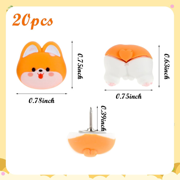 20 stk. Søde Push Pins Dyr Corgi Kat Push Pins Dekorative Tommelfinger Pins til Fotos Plakater Kort Æstetiske Sjove Push Pins til Korktavle Opslagstavle