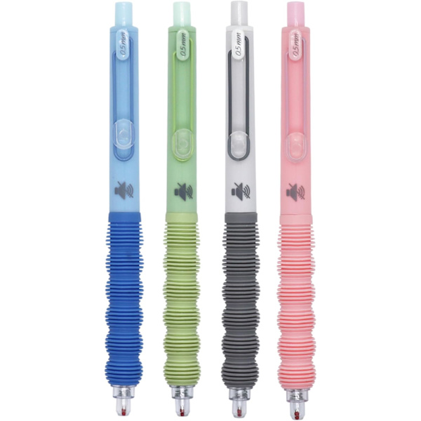 0,5 mm Tilbagetrækkende Kuglepen Blød Greb Lydløs Trykfunktion Gelpen, Sort blæk gelpenne, Æske med 4 penne (Sort)