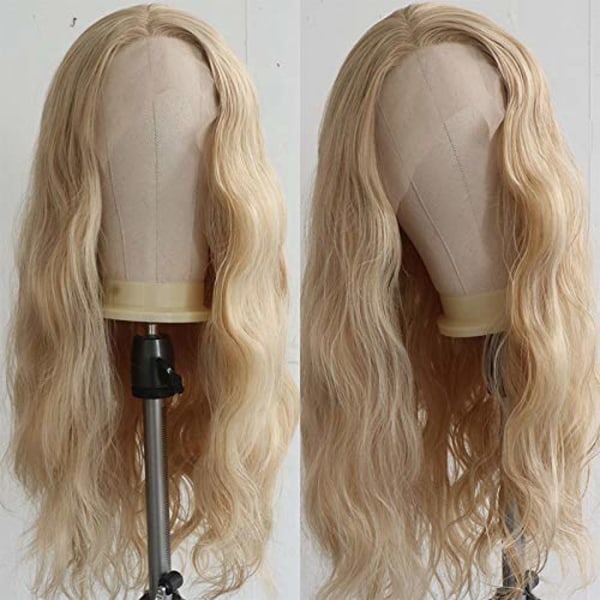 Lang Naturlig Krøllete Glueless Lace Front Parykk Gyllen Blond Syntetisk