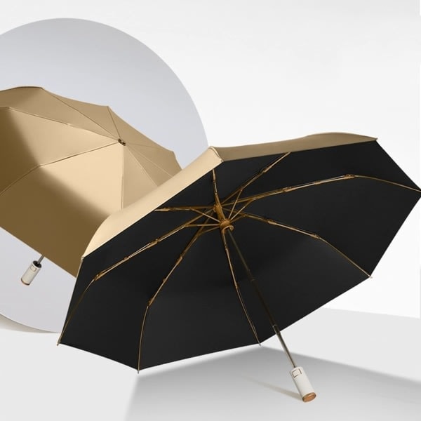 Kompakti kokoontaittuva sateenvarjo, ergonominen kahva, itsestään avautuva, aurinkosuoja, 8 ripaa, unisex, UPF 50 UV-suoja, musta