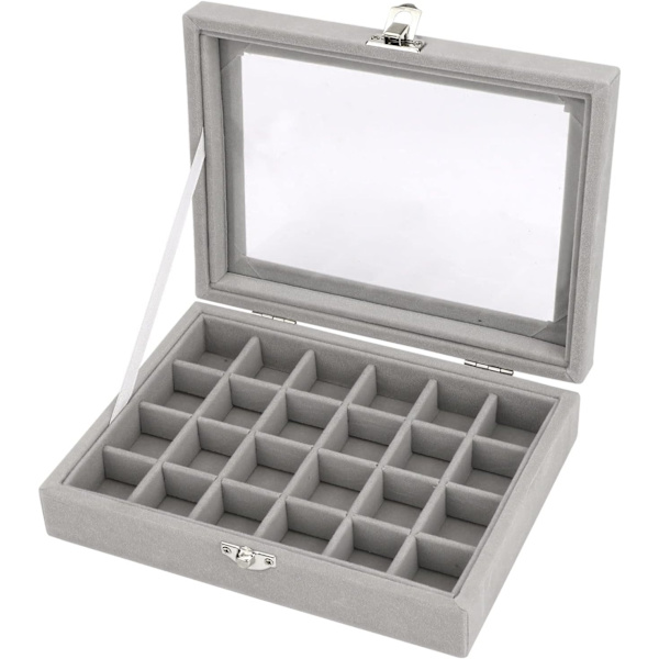 Fløjls Smykkeæske Smykke Organiser til Ring Øreringe Halskæde Smykke Display Æske Opbevaringsæske Smykke Showcase med Låg til Kvinder Pige Grey