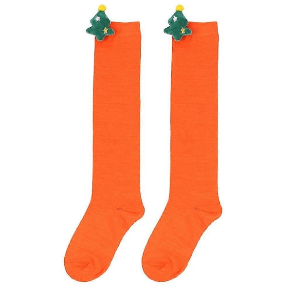 Nye efterårs- og vinterbørns julestrømper, søde plysdukkestrømper, knæstrømper, stribede strømper, tegneseriedukkestrømper 14 solid orange Christmas tree