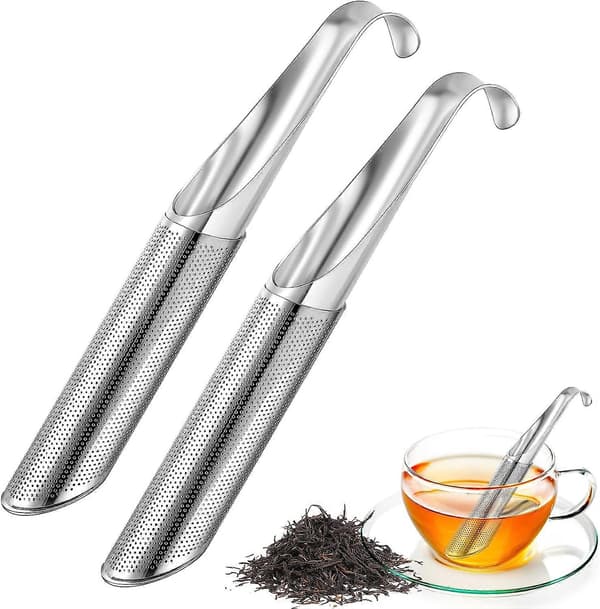 Te-si i rustfrit stål, 2-pak finmasket te-si med krog, te-infusionsenhed, rustfrit stål til løs te, rose, kaffe, krydderier, te