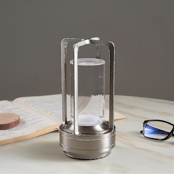 Lumison Krystall Lanterne Bordlampe, Lumison Krystall Lampe, Bærbar Metall Bordlampe, 3 Farger Oppladbar Trådløs LED Lampe, 100% Ny Silver