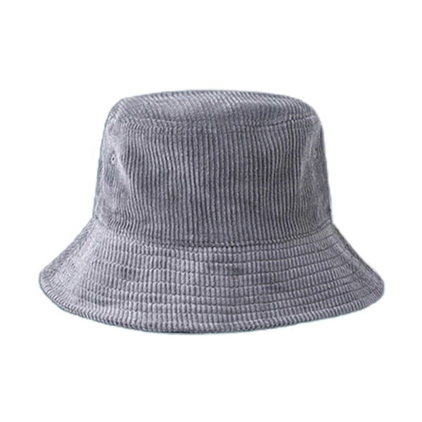 Manchestervelour Bucket Hat Vinter Varm Hip Hop Ribbad Randig Fiskehatt för Sol Gray