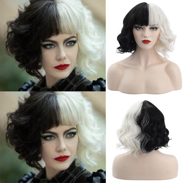 Cruella De Vil Peruk Cosplay Curly Short Wavy Wig