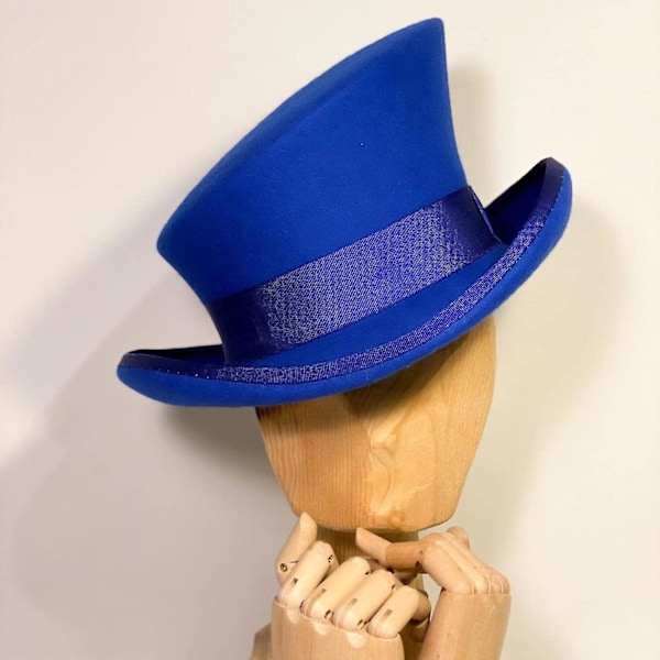 Asymmetrisk Topphatt Ullhatt Dame Herre Unisex Hatt Steam Punk Hatt Topphatt Mote Bånd Dekorativ Hatt Dekk Hode For Menn-yu Blue One Size
