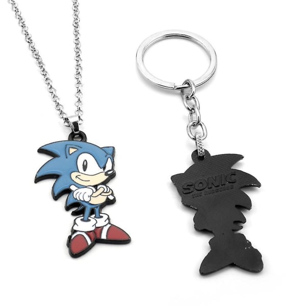 2 stk Sonic The Hedgehog metall nøkkelringer hengende ornament halskjede