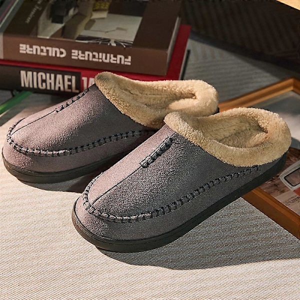 Mænds Hukommelsesskum Clog Tøfler Behagelige Håndlavede Stitch Microsuede Slip-on Hjemmesko Med Buestøtte Varmt Kunstigt Pelsforet Gummibasis Indendørs Udendørs 44-45EU
