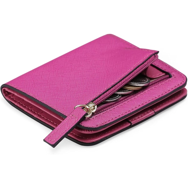 Women's Wallet RFID Blocking Leather Compact Bi-fold Wallet for Woman Zipper Coin Pocket Small Ladies Purse with ID Window