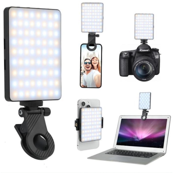 Selfie Lys med Telefonklips foran og bagpå, Høj Effekt 60 LED 2000mAh Genopladelig CRI 95+, 3 Lystilstande, Bærbar Clip-on Lys, TikTok Udfyldningslys
