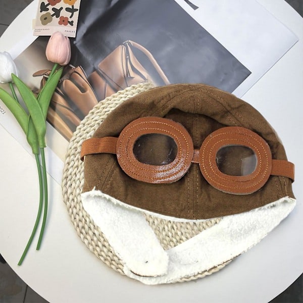 Mysig Pilotmössa för Barn Varm Sammet Tecknad Design Mjuk Bomull Klassisk Mångsidig Pilotmössa Coffee