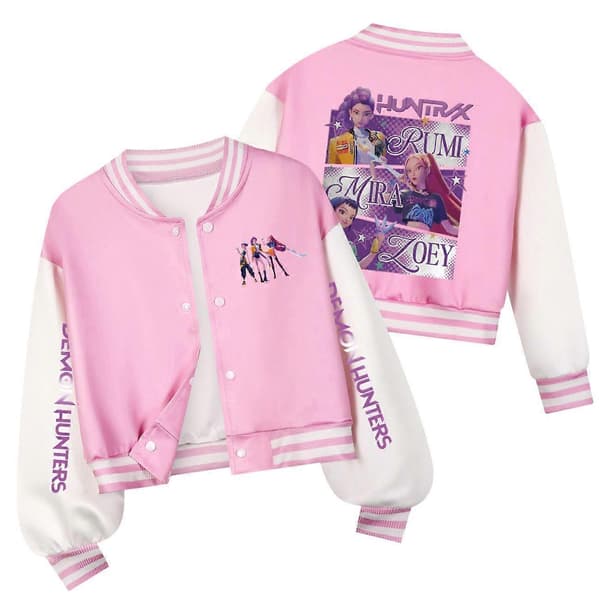 Flickor KPop Demon Hunters Baseball Jersey Jacka Kappa Barn Topp Pink 130