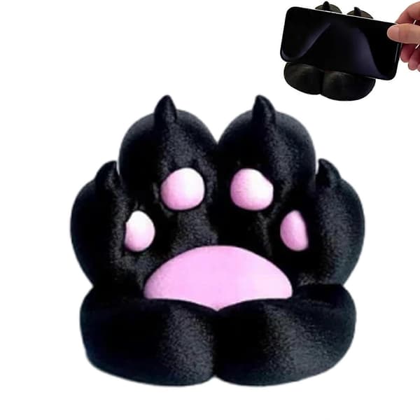 3D Kattepote Telefonholder, Sød Skrivebordsholder til iPhone, Android, Tablet, Perfekt Gave til Katteelskere Black
