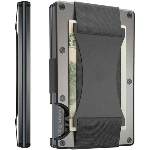 Herr Slim Ridge Man Plånböcker Varumärke Lyx Aluminium Kol RFID metallväskor Case Carteira Masculina kreditkortshållare Gray