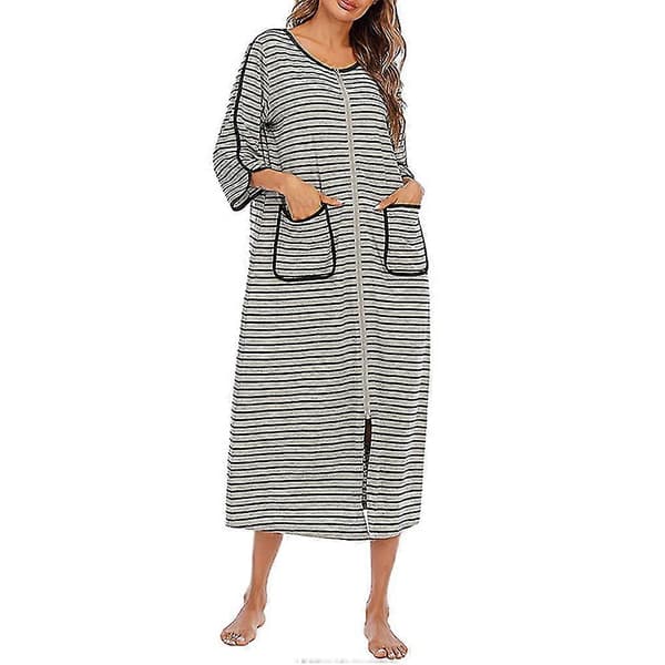 Polyester Dame Nattkjole Erstatning Glidelås Høst Vinter Hjemmekåpe -Sy Grey L