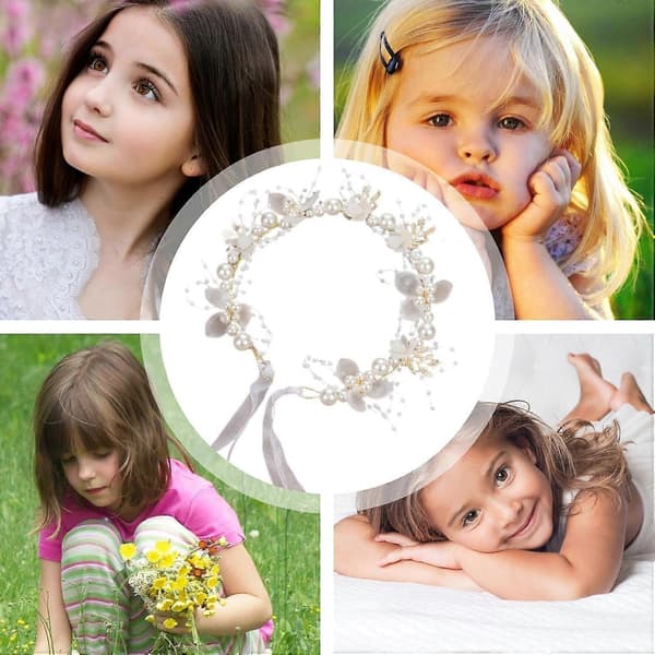 Elegant håndlaget blomsterpike-tiara med perler Multifunksjonell girlanderhodeplagg
