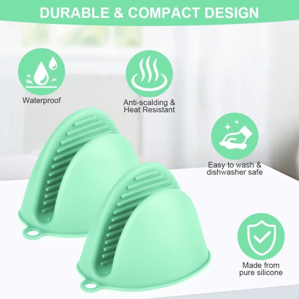 1 par silikon ugnsvantar - Ninja grytlappar grytunderlägg - Värmebeständiga fingergreppsvantar i gummi för Airfryer, grill, matlagning och bakning Mini Silicone-green(1 Pair)