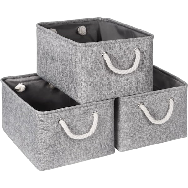 Oppbevaringskurv for hyller, oppbevaringsbokser med håndtak, store oppbevaringsbeholdere i stoff for organisering av hjem og kontor, hvit og grå Full/Grey 15inch