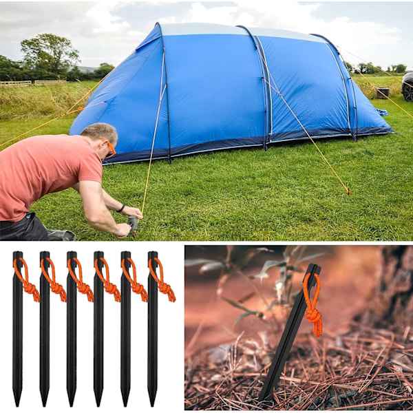 12 stk teltplugger Lett og sterk teltplugger Teltstiver Aluminium teltplugger Metall Heavy Duty Steinplugger for camping, fotturer, strand og utendørs