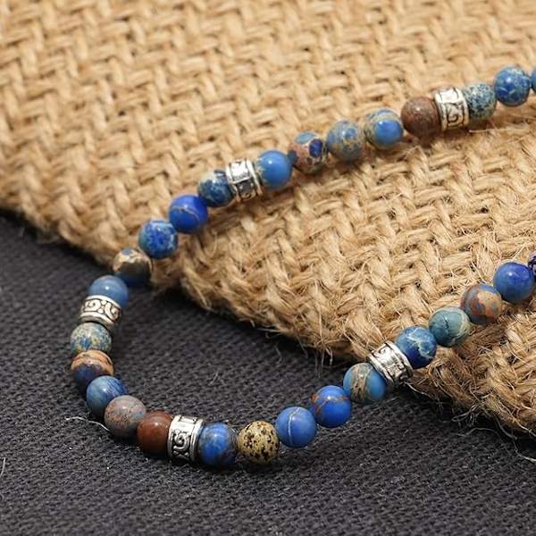 1 st armband med pärlor Justerbar Handgjord Strängarmband Bohème Färgglada Stenar för Kvinnor Blue